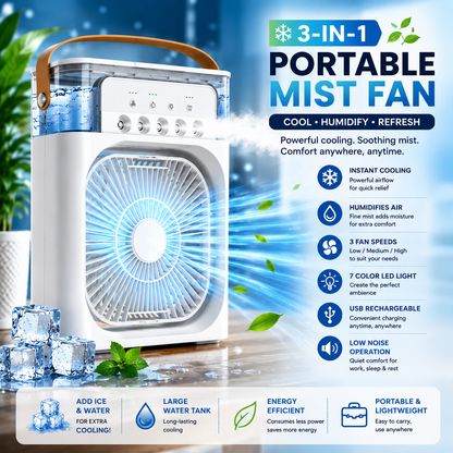Portable AC Mini Air Cooler ❄️ Fan with Mist Spray & LED Night Light
